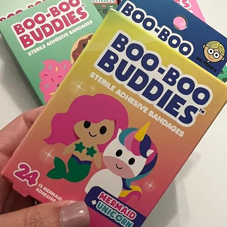 2-Pack Boo Boo Buddies™ 24 Pack Mermaid & Unicorn Shape Bandages + 24 Pack Princess & Frog Shape Bandages – Fun, Latex-Free Kids Bandages for Cuts & Scrapes