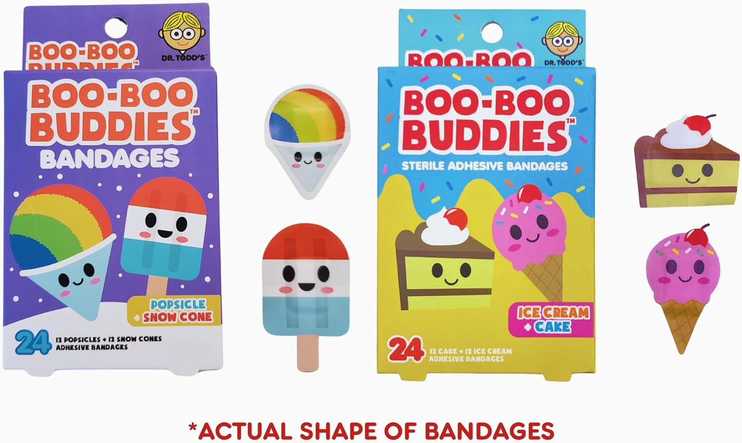 2-Pack Boo Boo Buddies™ Bandages 48 Ct | Fun Ice Cream & Snowcone + Ice Cream & Cake Shapes | Waterproof, Latex-Free, First Aid for Kids & Sensitive Skin