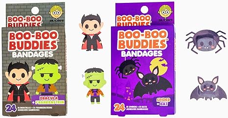 2-Pack Boo Boo Buddies™ Dracula + Frankenstein & Spider + Bat Bandages Bundle – 48 Ct | Fun Halloween Bandages for Kids & Adults, Waterproof, Latex-Free, Sensitive Skin-Friendly, First Aid Kit Essential2-Pack