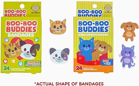 2-Pack Boo Boo Buddies™ Dog Face + Cat Face & Dog + Cat Shape Bandages – 48 Ct | Fun Animal Shapes, Waterproof, Latex-Free for Kids & Sensitive Skin | Perfect First Aid for Pets & Animal Lovers