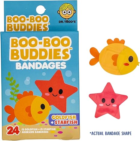 Boo Boo Buddies™ Goldfish + Starfish & Jellyfish + Octopus Bandages Bundle | 48 Ct Fun Shapes for Kids | Waterproof, Latex-Free, Gentle on Sensitive Skin