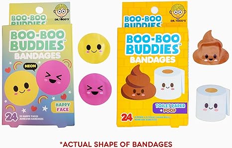 2-Pack Boo Boo Buddies™ Happy Faces + Toilet Paper & Poop Bandages Bundle – 48 Ct Total | Fun Latex-Free, Waterproof Kids Bandages for First Aid Kits and Sensitive Skin