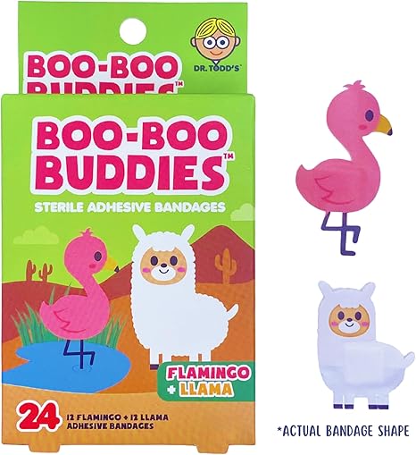 Boo Boo Buddies™ Flamingo + Llama Bandages – 48 Ct | Fun Adhesive Bandages for Kids | Latex-Free, Waterproof, Durable First Aid for Sensitive Skin