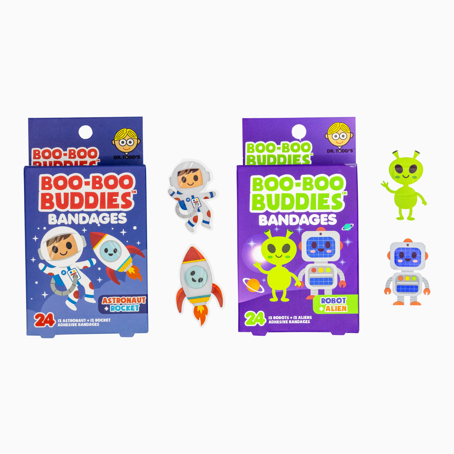 2-Pack Boo Boo Buddies™ Astronaut + Rocket and Robot + Alien Shape Bandages – 48 Ct | Waterproof, Latex-Free Kids' Bandages for First Aid Kits