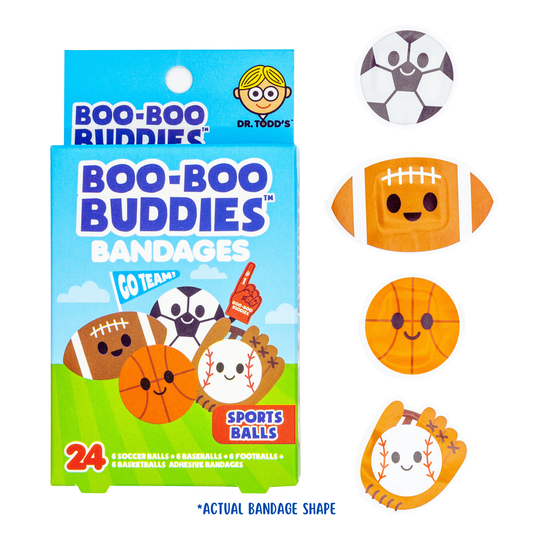Sports Balls Bandages for Kids – Waterproof, Latex-Free, 24 Count | Dr. Todd’s Boo-Boo Buddies®