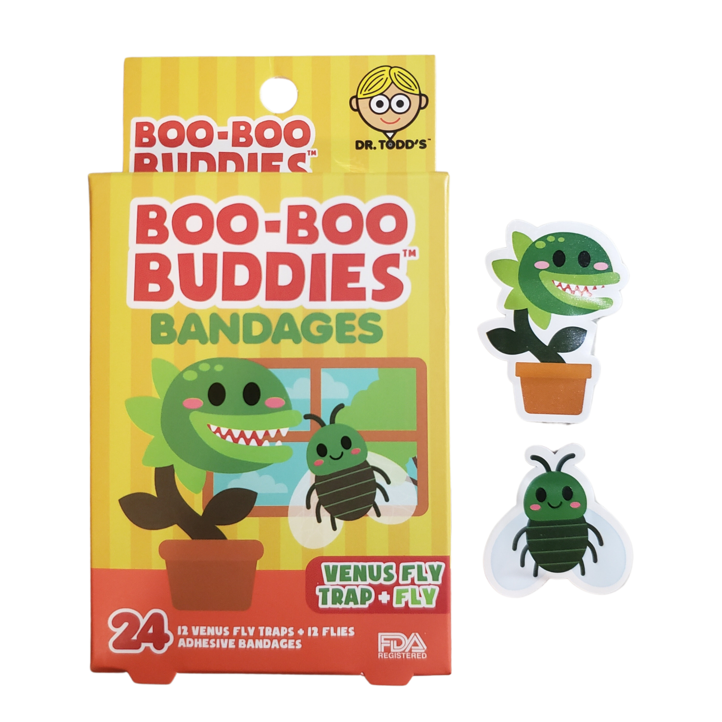 Venus Fly Trap & Fly Bandages for Kids – Waterproof, Latex-Free, 24 Count | Dr. Todd’s Boo-Boo Buddies®