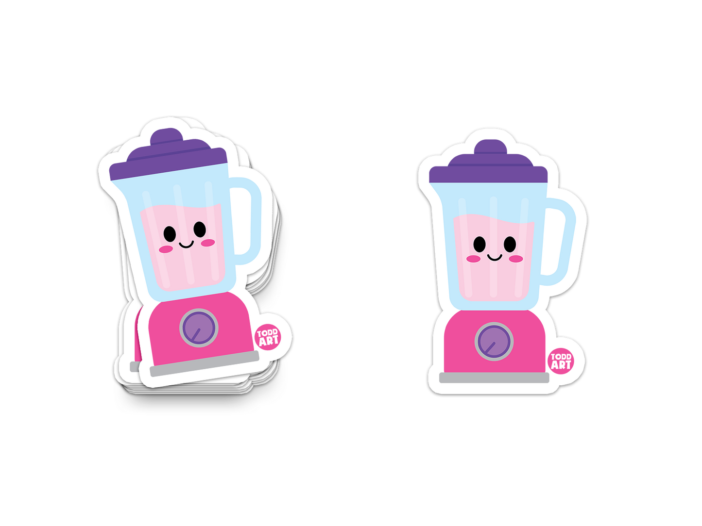 Smiling pink and purple blender filled with smoothie – adorable kitchen sticker from Boo Boo Buddies