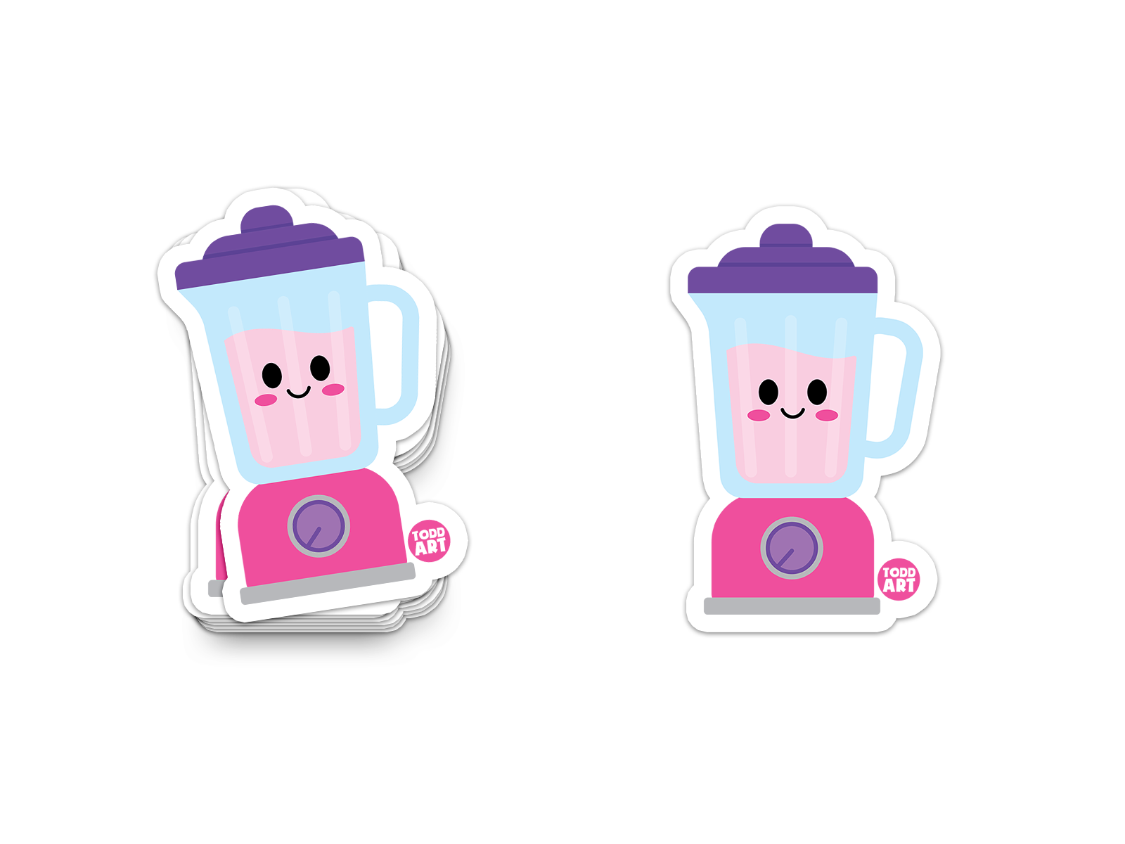 Smiling pink and purple blender filled with smoothie – adorable kitchen sticker from Boo Boo Buddies