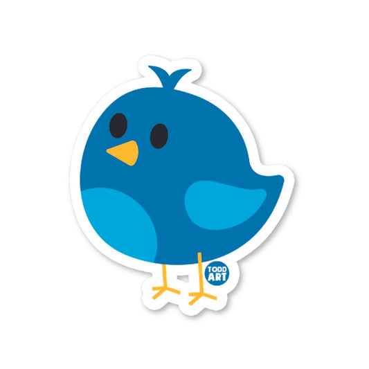 Bright blue bird with yellow beak and feet – playful animal sticker from Boo Boo Buddies
