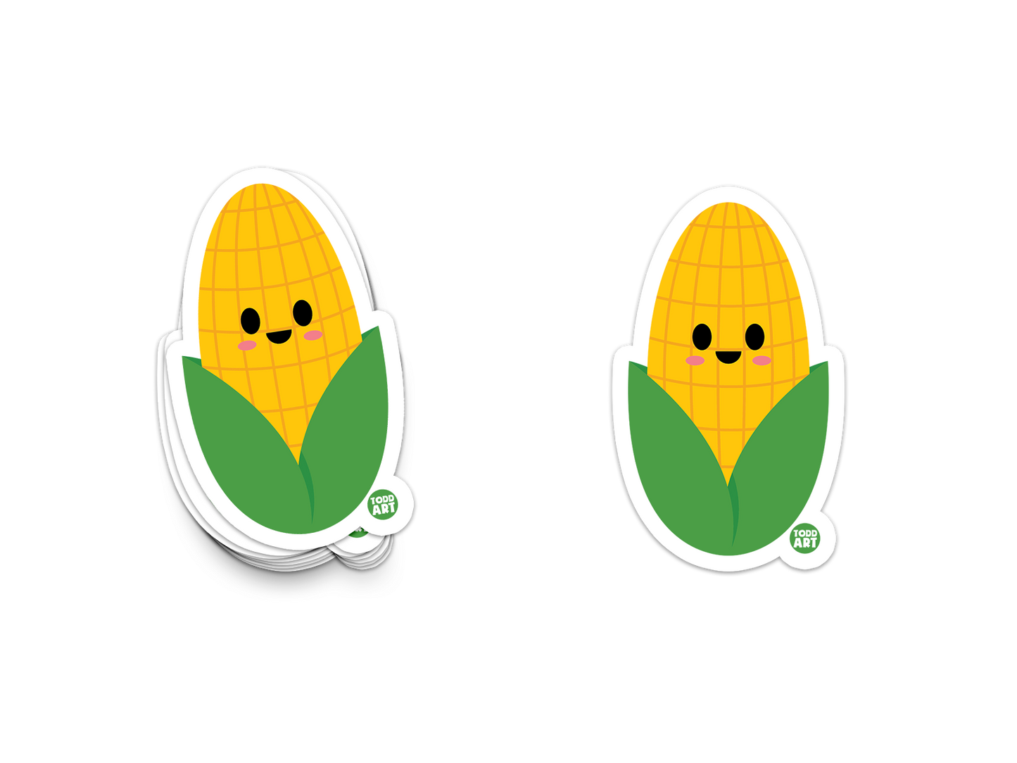 Cute smiling corn cob sticker with green husks and a cheerful face