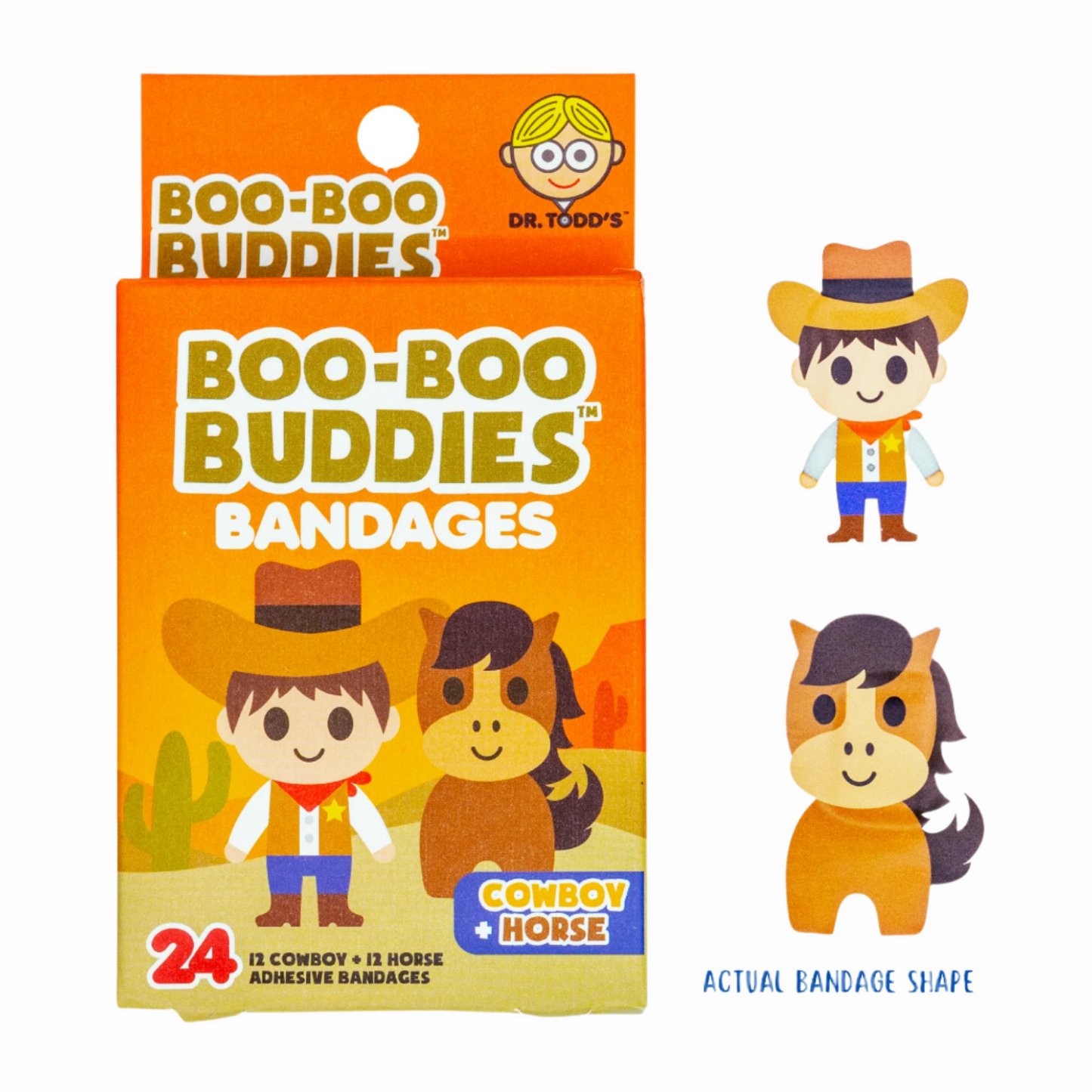 Boo Boo Buddies Cowboy and Horse boo boo bandages, cute western-themed adhesive bandages for kids, 24-count