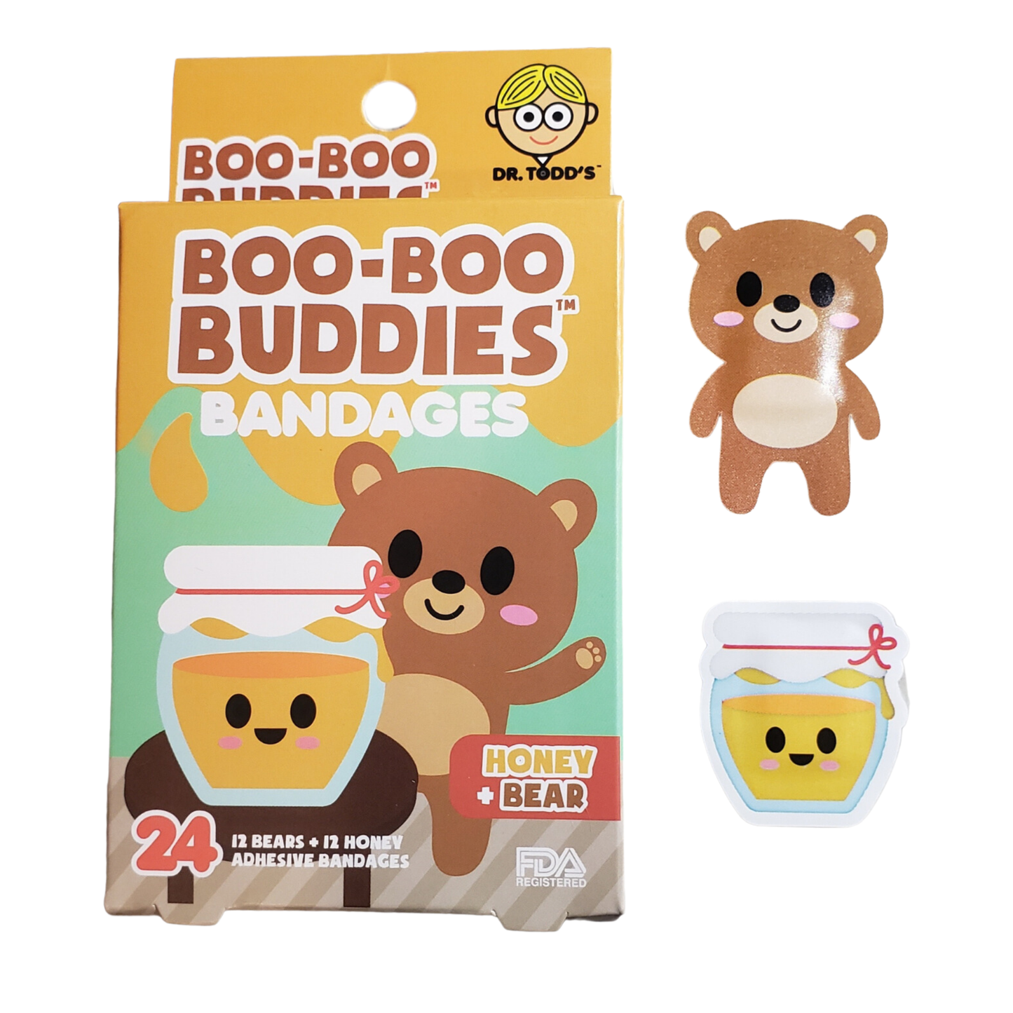 Honey Pot & Bear Bandages for Kids – Waterproof, Latex-Free, 24 Count | Dr. Todd’s Boo-Boo Buddies®