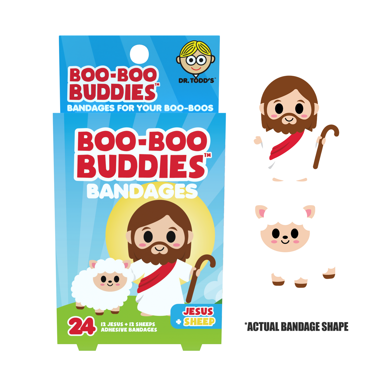 Jesus & Sheep Bandages for Kids – Waterproof, Latex-Free, 24 Count | Dr. Todd’s Boo-Boo Buddies®