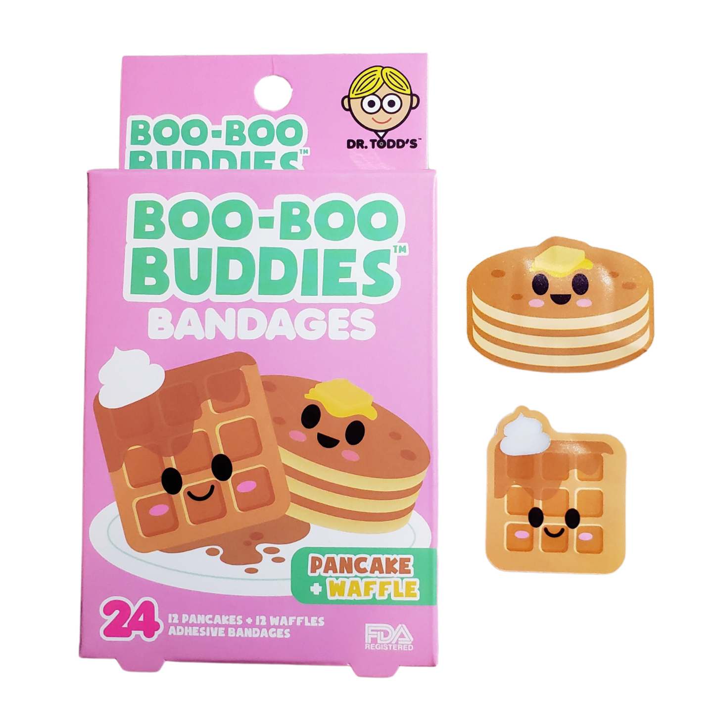 Pancake & Waffle Bandages for Kids – Waterproof, Latex-Free, 24 Count | Dr. Todd’s Boo-Boo Buddies®