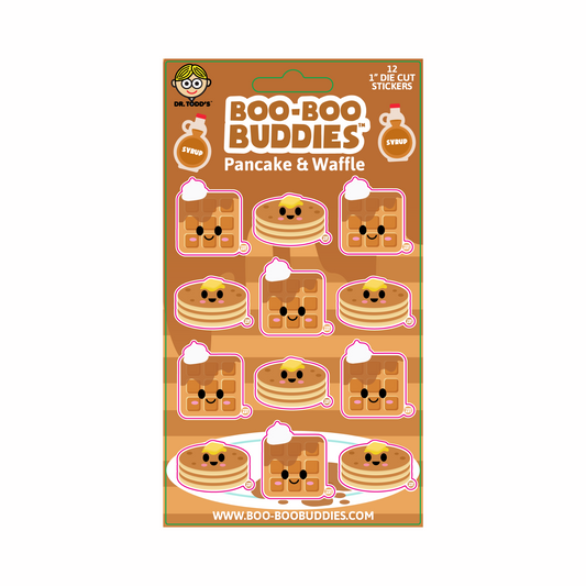 Cute breakfast-themed vinyl stickers with smiling pancakes and waffles, perfect for crafts, lunch boxes, and water bottles.
