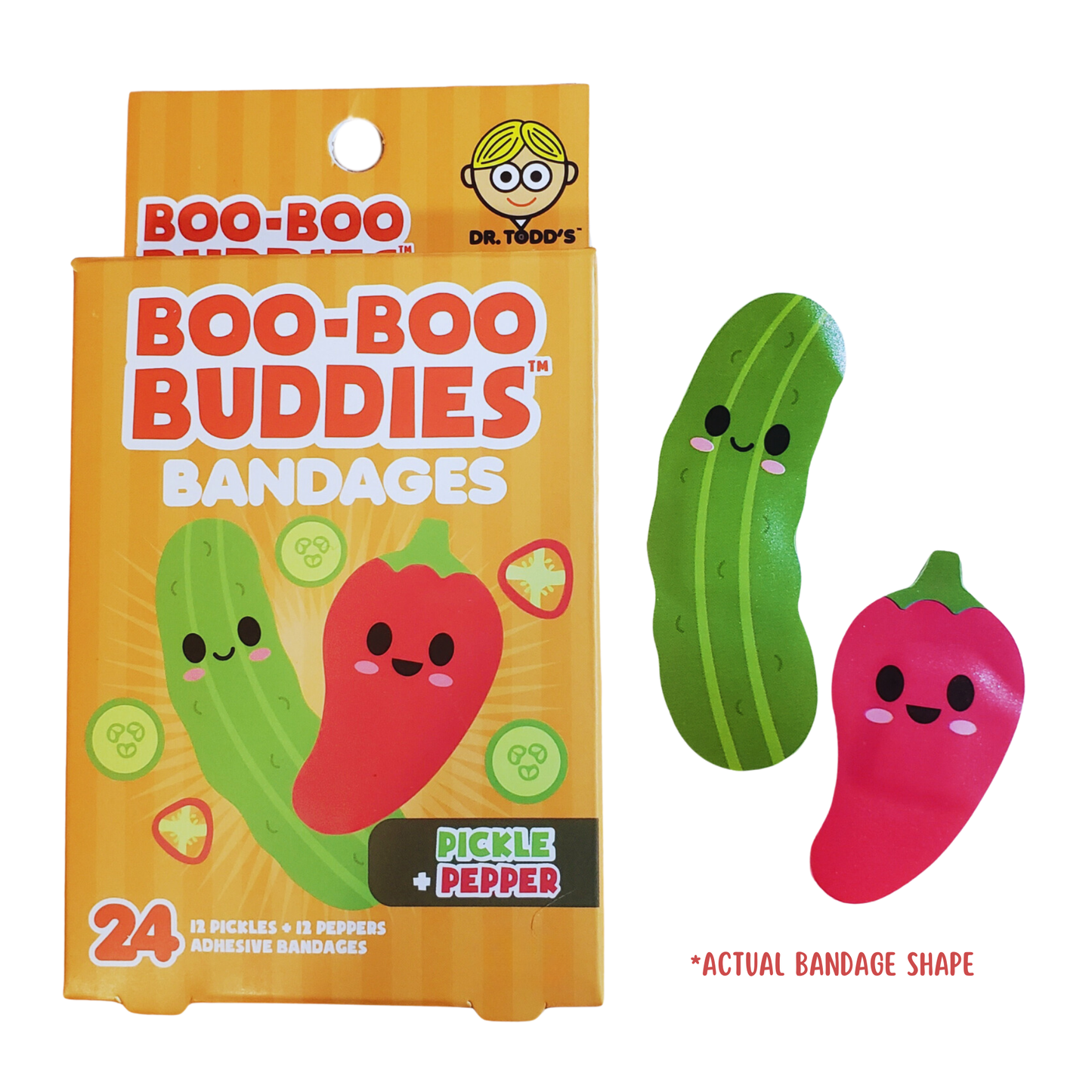 Pickle & Pepper Bandages for Kids – Waterproof, Latex-Free, 24 Count | Dr. Todd’s Boo-Boo Buddies®