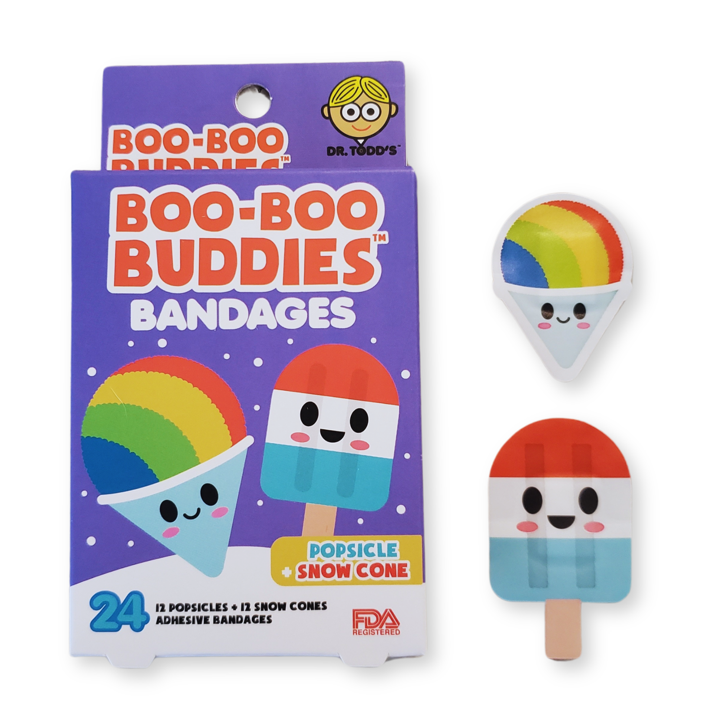 Popsicle & Snow Cone Bandages for Kids – Waterproof, Latex-Free, 24 Count | Dr. Todd’s Boo-Boo Buddies®