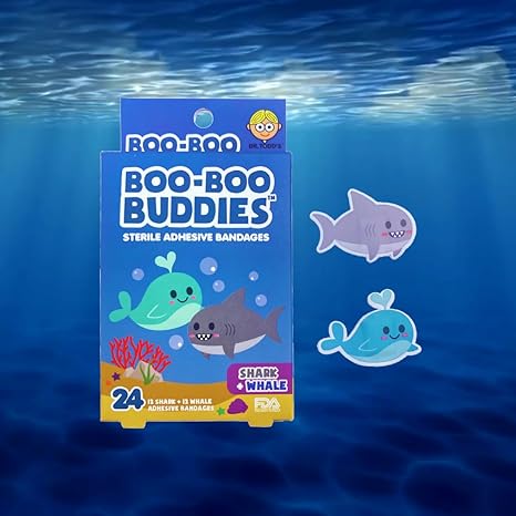 Boo Boo Buddies™ Shark + Whale and Narwhal + Penguin Bandages – 48 Ct | Fun, Waterproof, Latex-Free Bandages for Kids | First Aid Adhesive Bandages for Sensitive Skin | Cute Marine Animal Shapes