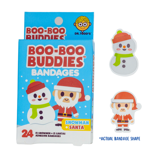 Snowman & Sanata Bandages for Kids – Waterproof, Latex-Free, 24 Count | Dr. Todd’s Boo-Boo Buddies®