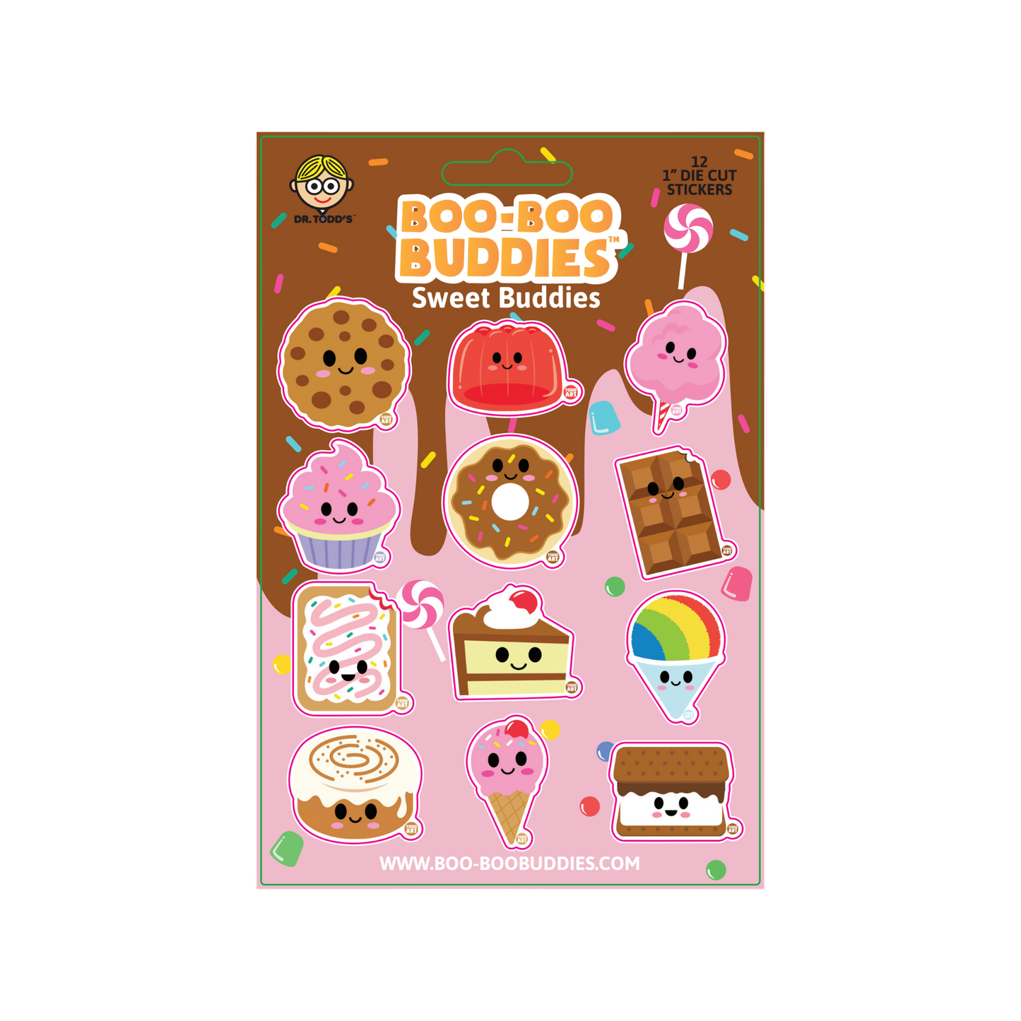 Boo Boo Buddies Sweet Buddies sticker sheet — waterproof vinyl 5″x7″ sheet with cute sweet food decals for planners & gifts