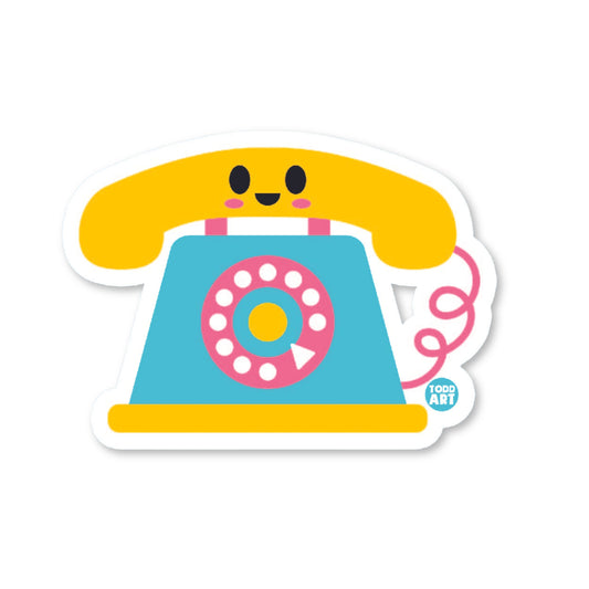 Cute kawaii telephone vinyl sticker — glossy 3″ die‑cut with smiling handset for fun retro collections