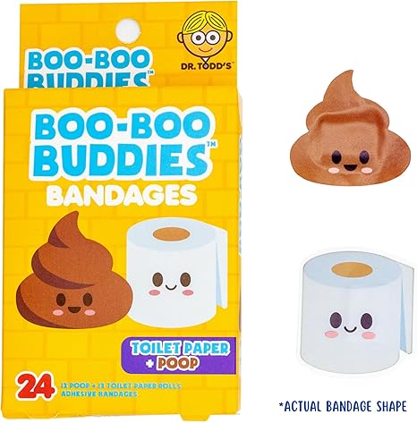 Boo Boo Buddies™ Happy Faces + Toilet Paper & Poop Bandages Bundle – 48 Ct Total | Fun Latex-Free, Waterproof Kids Bandages for First Aid Kits and Sensitive Skin