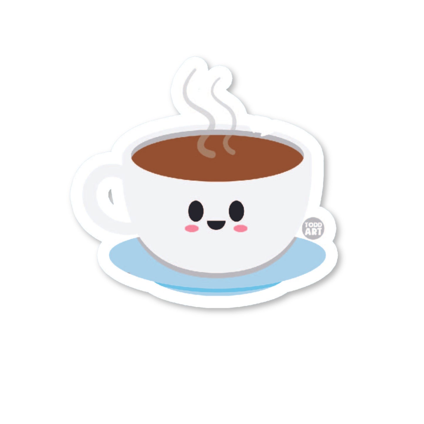Hot coffee in a white cup with steam – cozy cafe-inspired sticker