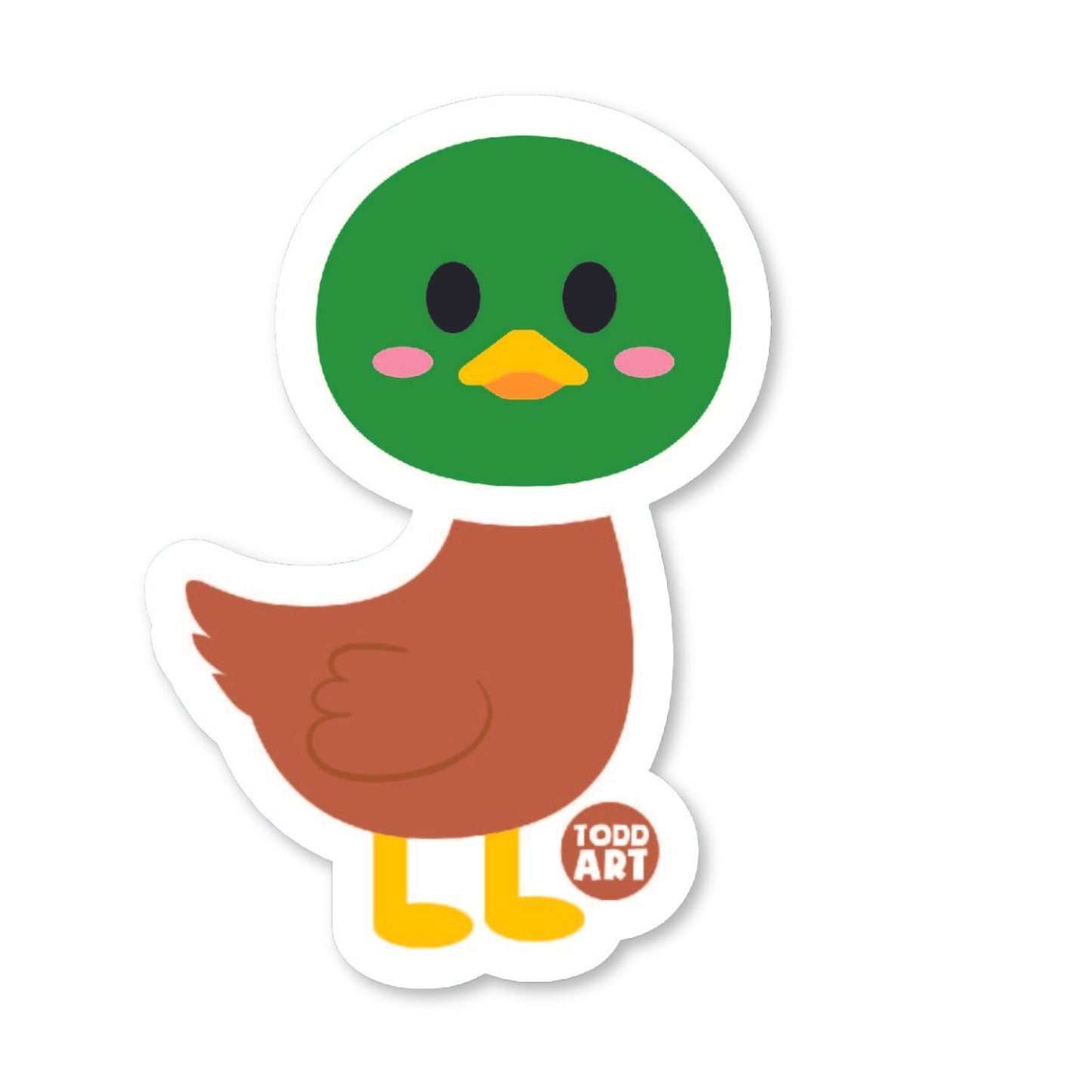 Adorable mallard duck sticker with green head and pink cheeks – fun waterproof vinyl sticker from Boo Boo Buddies