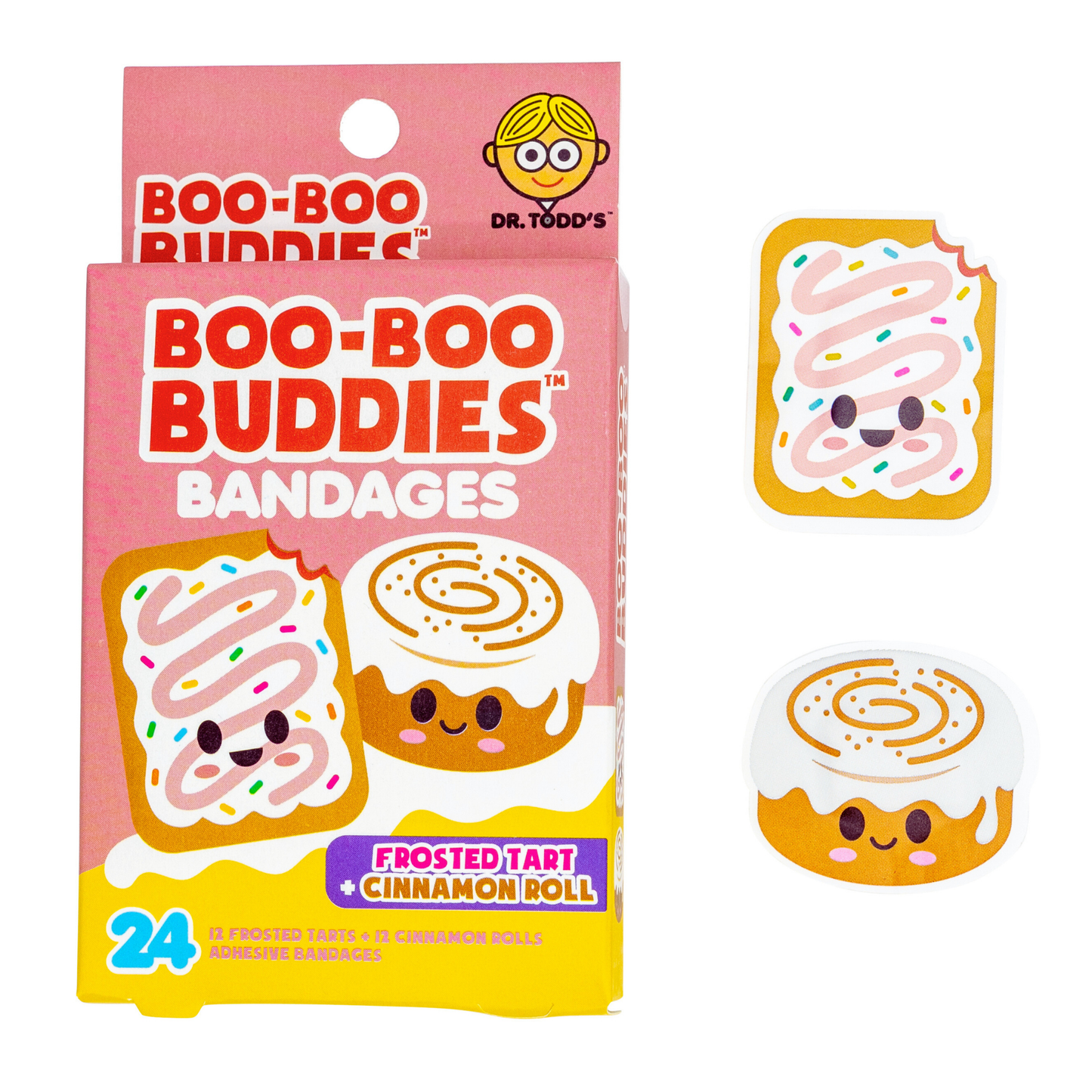 Frosted Tart & Cinnamon Roll Bandages for Kids – Waterproof, Latex-Free, 24 Count | Dr. Todd’s Boo-Boo Buddies®