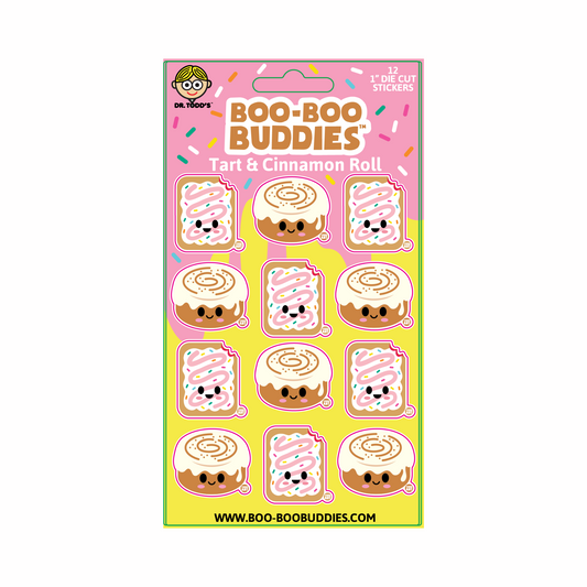 Sweet 1-inch vinyl stickers featuring pop tarts and cinnamon rolls, perfect for decorating crafts, water bottles, and school supplies.