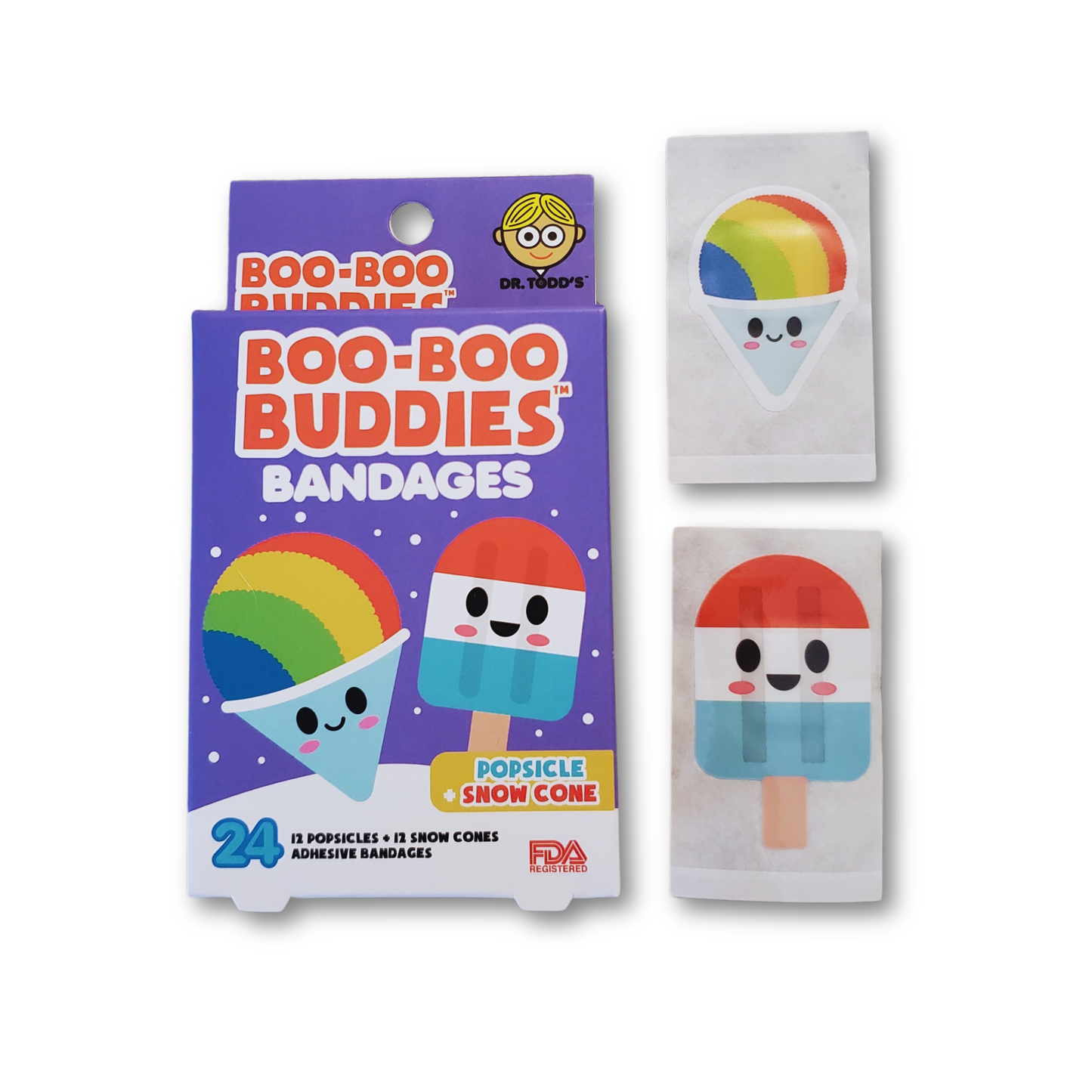 Popsicle & Snow Cone Bandages for Kids – Waterproof, Latex-Free, 24 Count | Dr. Todd’s Boo-Boo Buddies®