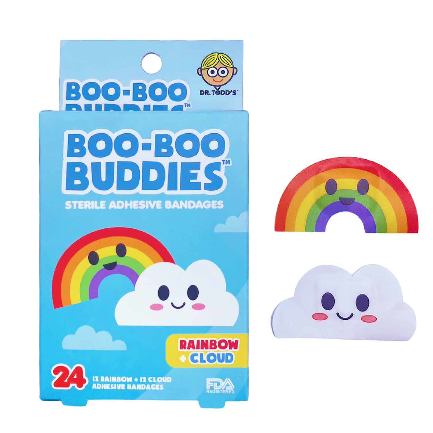 Kwaii multicolor rainbow and white cloud with eyes and red cheeks in the sky