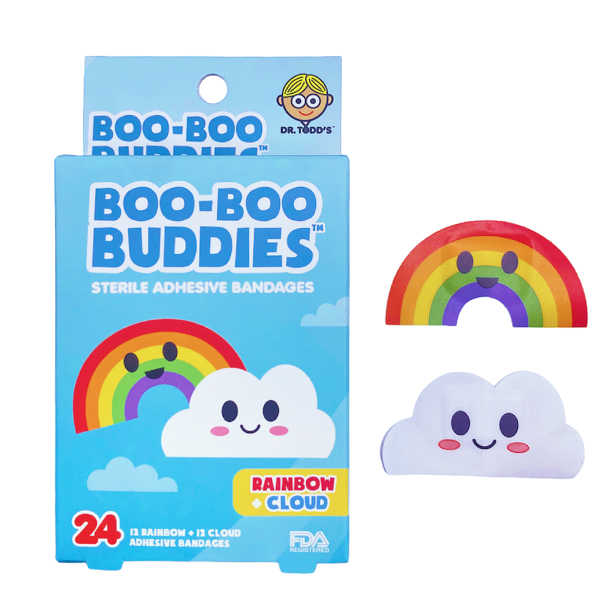 Kwaii multicolor rainbow and white cloud with eyes and red cheeks  in the sky