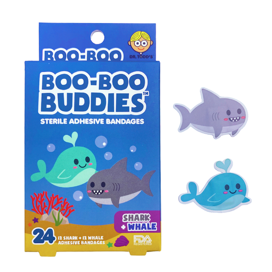kwaii grey shark and blue whale with eyes and pink cheeks