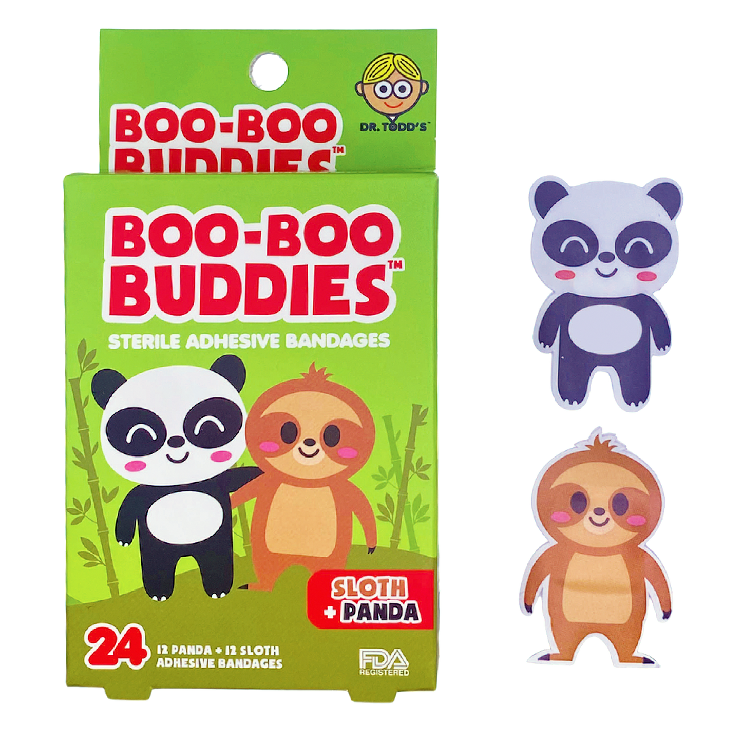 kwaii black and white panda with pink cheeks and brown sloth with pink cheeks
