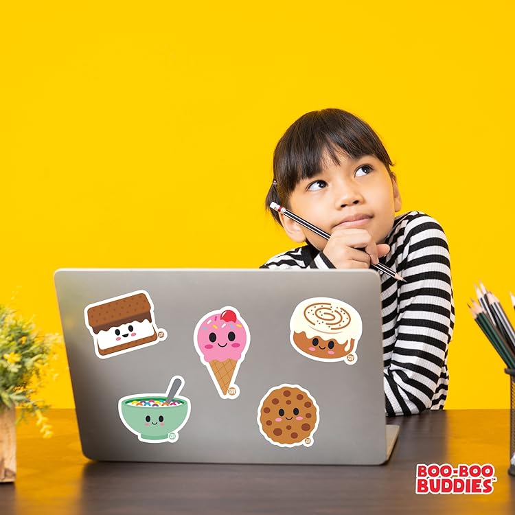 cookie, icecrea, s'mores, cereal bowl and cinnamon roll sticker on a laptop