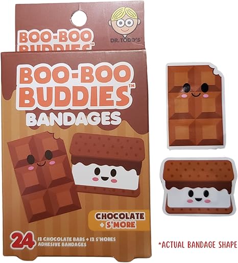 Boo Boo Buddies™ Chocolate & S'Mores + Cookie & Milk Bandages – 24 Ct Each | Fun Food-Shaped Bandages for Kids | Latex-Free, Waterproof, Sensitive Skin First Aid Supplies