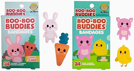 Boo Boo Buddies Kids Bandages – Bunny & Carrot, Pig & Chick Shapes, 48 Ct | Latex-Free, Waterproof Bandages for Sensitive Skin | Fun First Aid for Children | Individually Wrapped