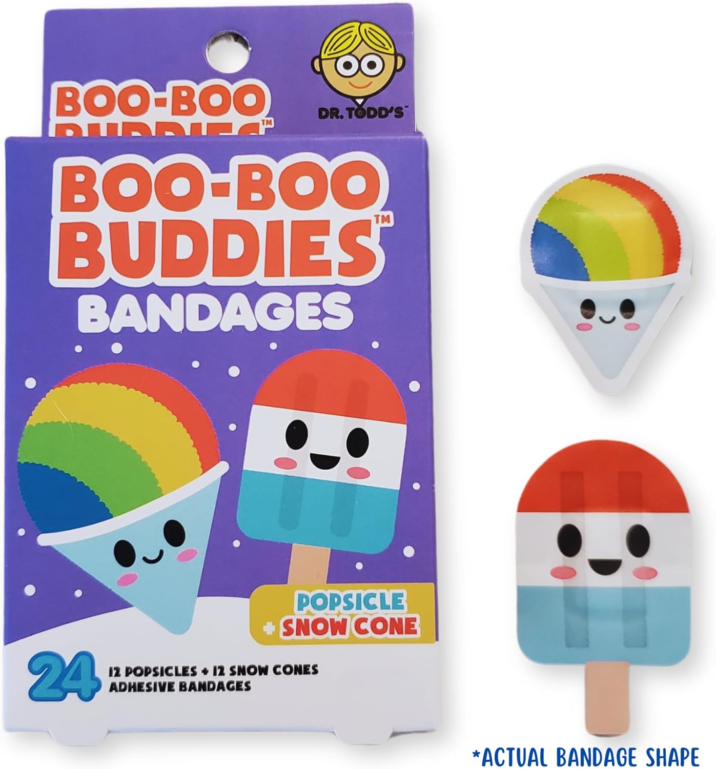 Boo Boo Buddies™ Bandages 48 Ct | Fun Ice Cream & Snowcone + Ice Cream & Cake Shapes | Waterproof, Latex-Free, First Aid for Kids & Sensitive Skin