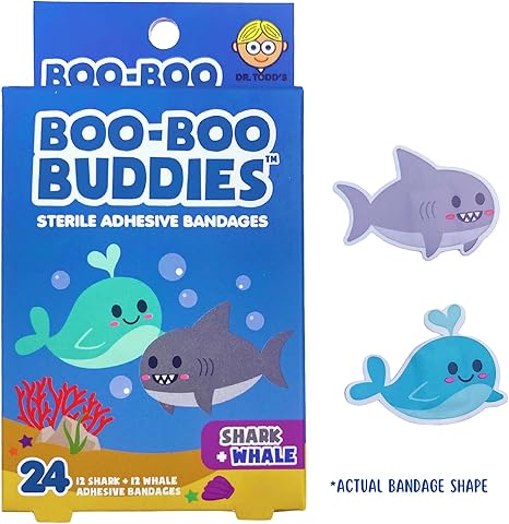 Boo Boo Buddies™ Shark + Whale and Narwhal + Penguin Bandages – 48 Ct | Fun, Waterproof, Latex-Free Bandages for Kids | First Aid Adhesive Bandages for Sensitive Skin | Cute Marine Animal Shapes