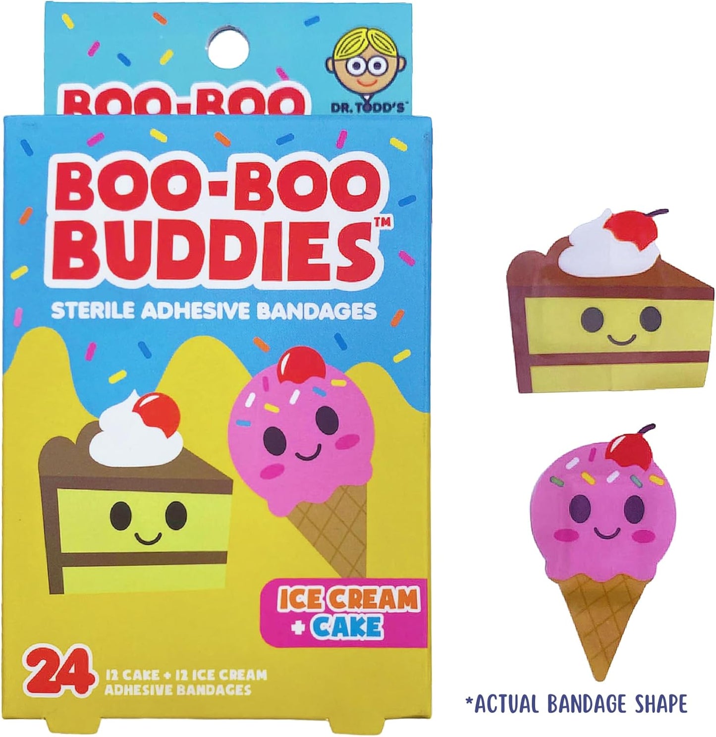 Boo Boo Buddies™ Bandages 48 Ct | Fun Ice Cream & Snowcone + Ice Cream & Cake Shapes | Waterproof, Latex-Free, First Aid for Kids & Sensitive Skin