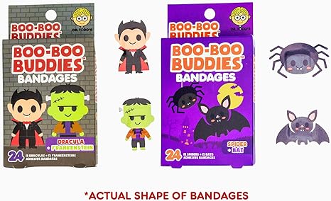 Boo Boo Buddies™ Dracula + Frankenstein & Spider + Bat Bandages Bundle – 48 Ct | Fun Halloween Bandages for Kids & Adults, Waterproof, Latex-Free, Sensitive Skin-Friendly, First Aid Kit Essential