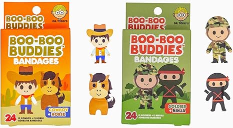 Boo Boo Buddies™ Cowboy + Horse and Soldier + Ninja Shape Bandages – 48 Ct | Fun Kids' First Aid, Latex-Free, Waterproof, Gentle on Sensitive Skin, Perfect for Party Favors, Themed Gifts & First