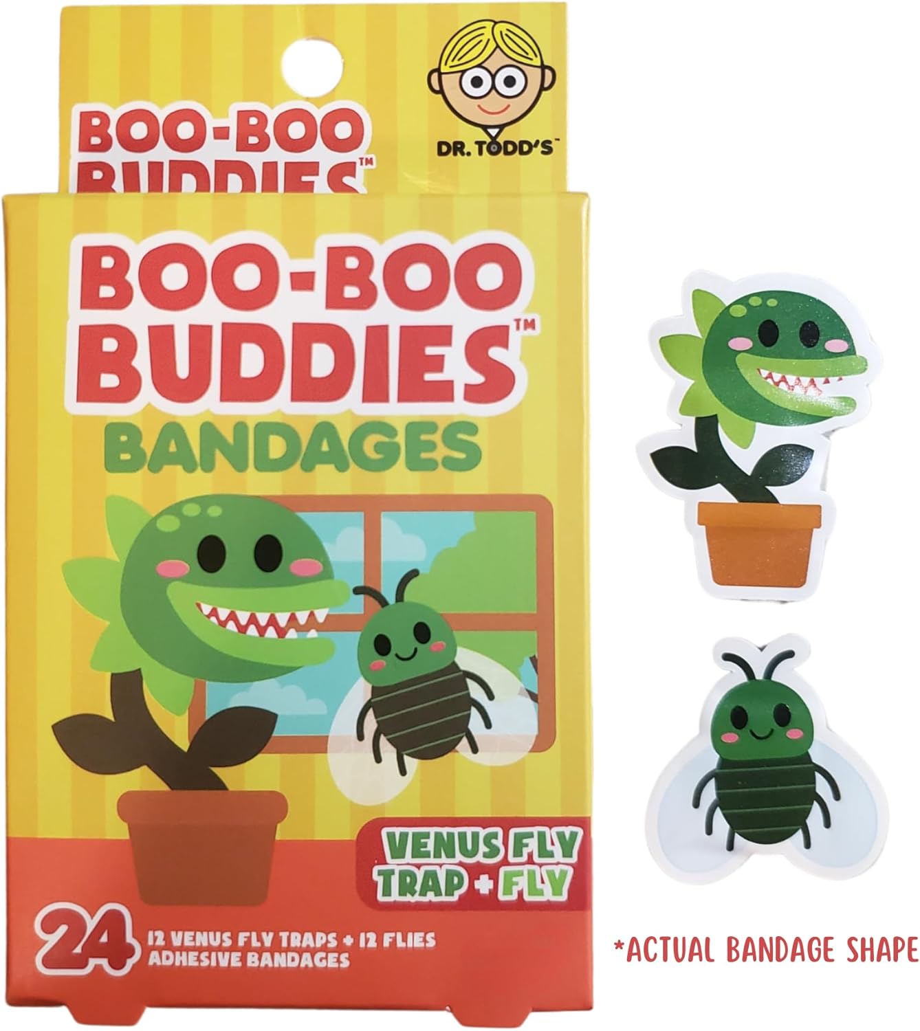 Boo Boo Buddies™ Cactus + Flower Pot & Venus Fly Trap + Fly Bandages Bundle | 48 Ct Fun Shapes for Kids | Waterproof, Latex-Free, Gentle on Sensitive Skin