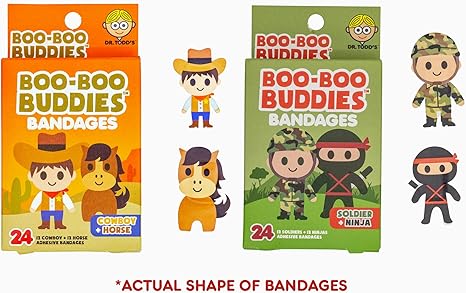 Boo Boo Buddies™ Cowboy + Horse and Soldier + Ninja Shape Bandages – 48 Ct | Fun Kids' First Aid, Latex-Free, Waterproof, Gentle on Sensitive Skin, Perfect for Party Favors, Themed Gifts & First