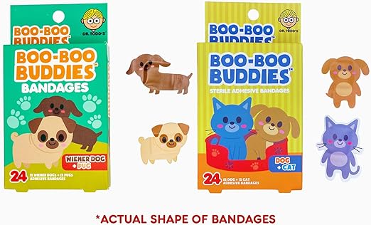 Boo Boo Buddies Caterpillar & Butterfly + Ladybug & Bee Bandages – 48 Ct | Fun Shapes, Latex-Free, Waterproof for Kids’ First Aid Kits & Sensitive Skin