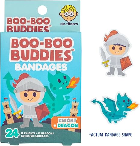 Boo Boo Buddies™ Knight & Dragon Bandages + Pirate & Skull Bandages - 48 Ct Each | Fun Shaped Kids Bandages | Latex-Free, Waterproof, Gentle on Skin | Perfect for First Aid Kits & Party Favors