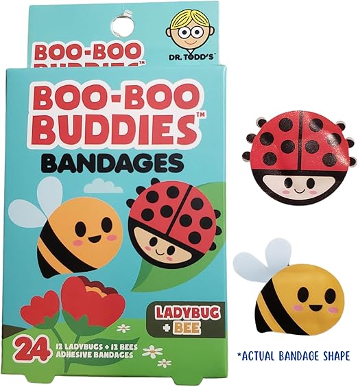 Boo Boo Buddies Caterpillar & Butterfly + Ladybug & Bee Bandages – 48 Ct | Fun Shapes, Latex-Free, Waterproof for Kids’ First Aid Kits & Sensitive Skin