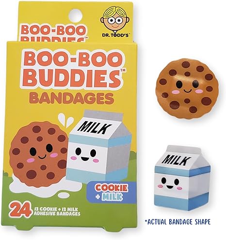 Boo Boo Buddies™ Chocolate & S'Mores + Cookie & Milk Bandages – 24 Ct Each | Fun Food-Shaped Bandages for Kids | Latex-Free, Waterproof, Sensitive Skin First Aid Supplies