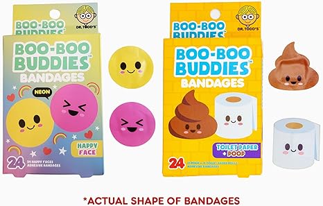 Boo Boo Buddies™ Happy Faces + Toilet Paper & Poop Bandages Bundle – 48 Ct Total | Fun Latex-Free, Waterproof Kids Bandages for First Aid Kits and Sensitive Skin